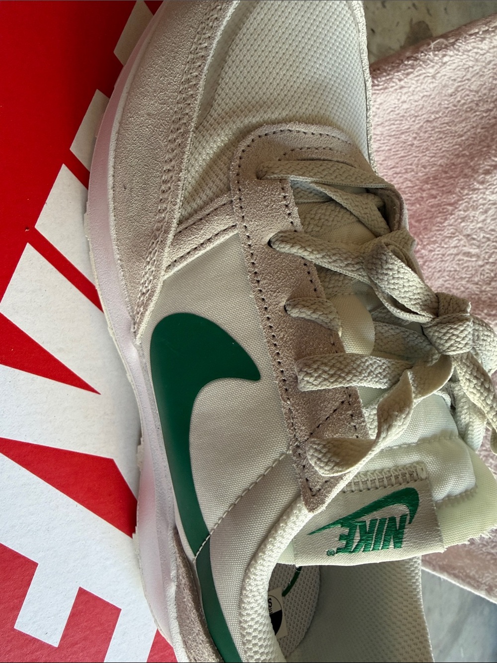Nike Beige Sneaker with Green Swoosh